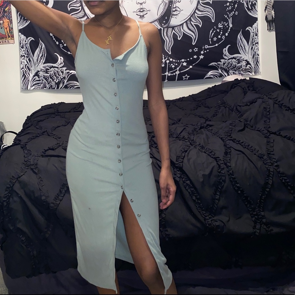 Button Down Split Midi Dress